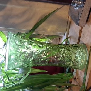 Vintage Green Hazel Dimpled Vase 9.66"